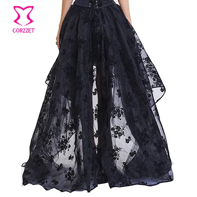 Black Floral Fluffy Tulle Skirt Ruffled Chiffon- Plus Sizes too!