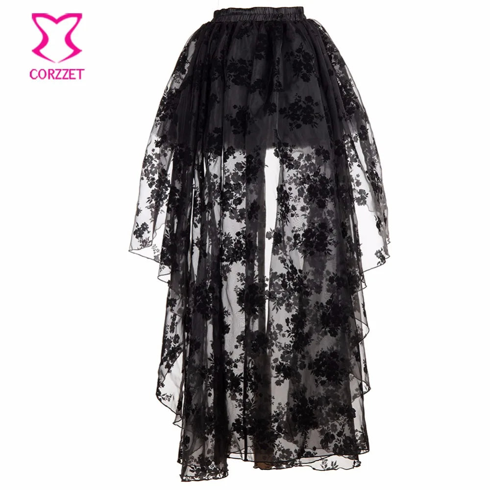 Black Floral Fluffy Tulle Skirt Ruffled Chiffon- Plus Sizes too!